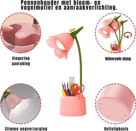 QUOVO® Bureaulamp Kinderkamer - Bureaulamp Roze - Tafellamp Kinderkamer - Roze - 15cm x 13cm x 39cm van QUOVO® — afbeelding 3