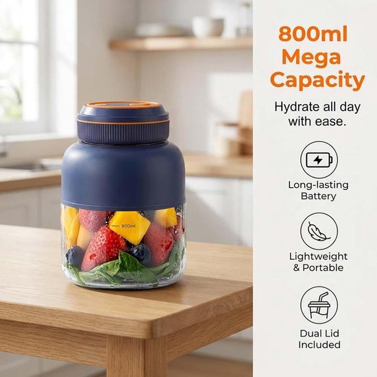 Persoonlijke Blender - 800 ml USB-Oplaadbare Fruitmixer - Elektrische Groentejuicer,voor Appartement Hotel School Zakenreis Keuken Sportschool Reizen Studentenkamer Vrouwen Mannen Tieners — afbeelding 4