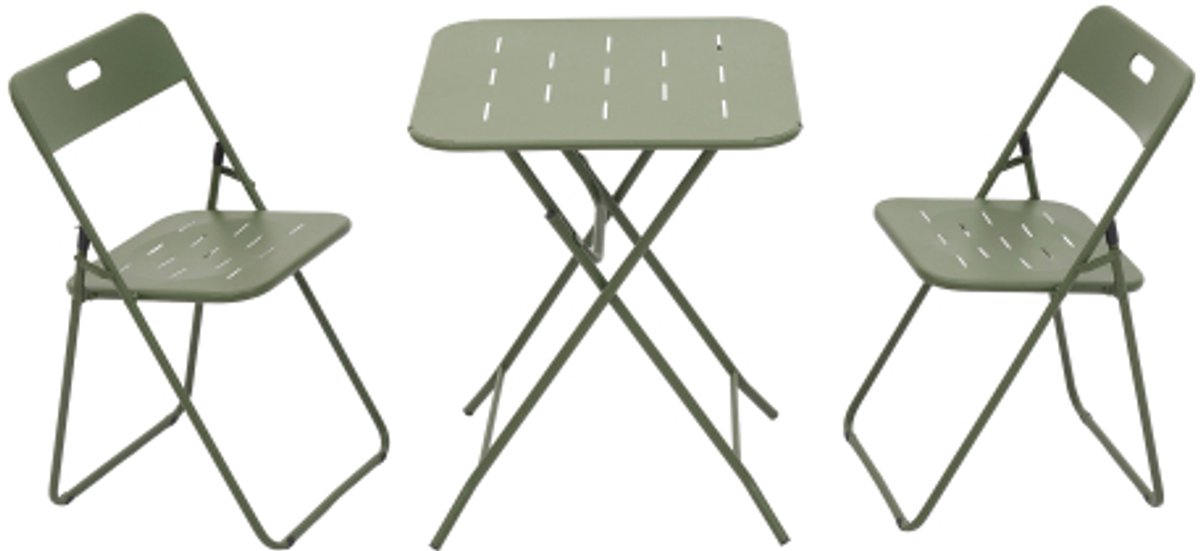 Buiten 3-delig opvouwbaar bistroset - met E-coating - opvouwbare terrasmeubelset - 2 stoelen en 1 tafel - weerbestendig voor binnen en buiten - gesprekset voor terras - green