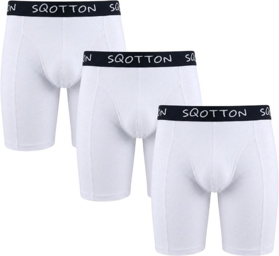 3-Pack SQOTTON® boxershort - extra lange pijp - Wit - Maat L