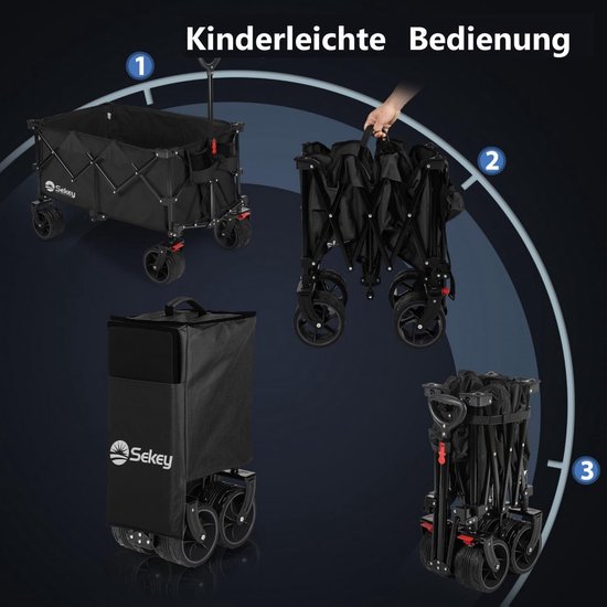 Bolderkar opvouwbaar XXL 200L - met remmen en extra brede all-terrain wielen - tot 150 kg belastbaar - voor outdoor, camping, tuin, strand en boodschappen van Bolderkar Opvouwbaar — afbeelding 4