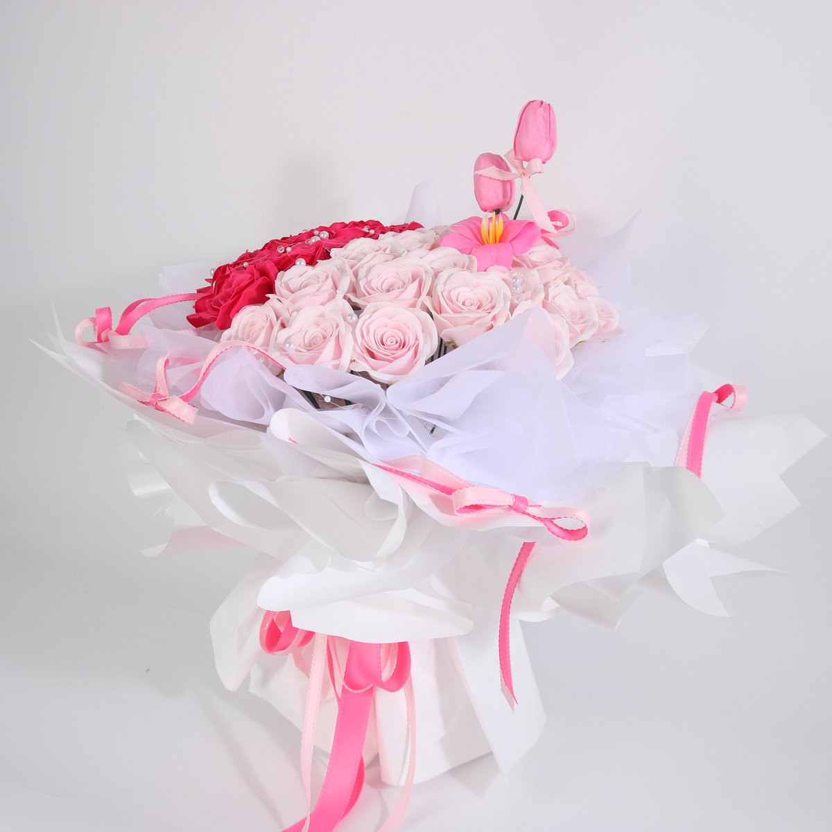 La Roselle Amsterdam Luxe Kunstrozenboeket Roze – Romantisch Cadeauboeket met Tulpenaccenten – Onderhoudsvrije Decoratie – Blush Romance Rose Collection