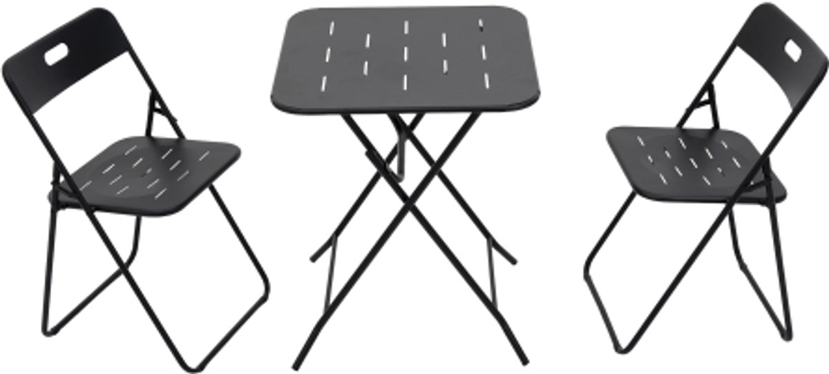 Buiten 3-delig opvouwbaar bistroset - met E-coating - opvouwbare terrasmeubelset - 2 stoelen en 1 tafel - weerbestendig voor binnen en buiten - gesprekset voor terras - black