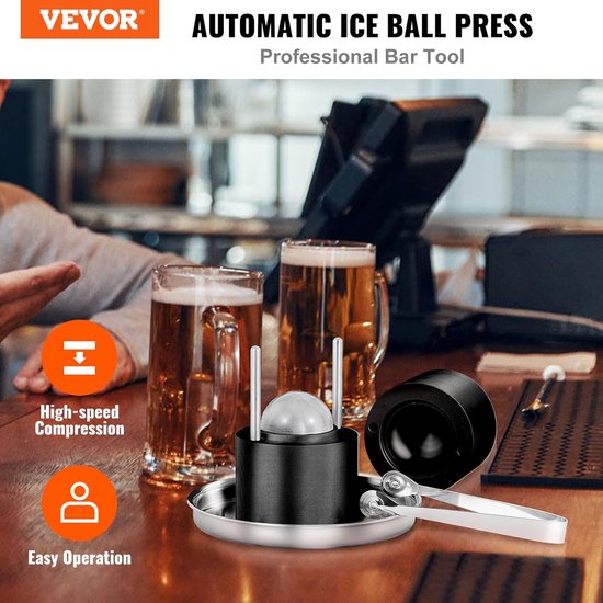 VEVOR IJsbalpers, 2,4 inch ijsbalmachine, vliegtuigen Al legering ijsbal persset voor 60 mm ijsbol, ijspers met tang en druppelbak, voor whisky, cocktail, bourbon, Schot op feest en vakantie, zwart van Vevor — afbeelding 3