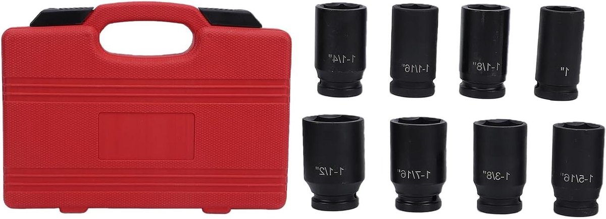 Slagdoppenset SAE - Dopsleutelset Diep - Mechanisch Werk - 6-Punts Grip - 8 Stuks - Zwart