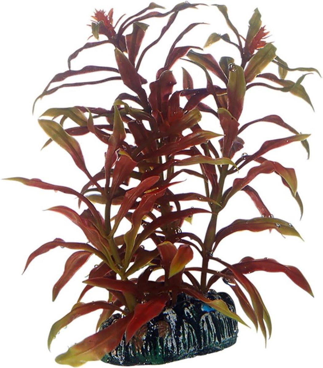 Kunstplant Nesaea - Aquariumplant Nep - Aquarium Decoratie - Natuurgetrouwe Replica - 13 cm - Rood