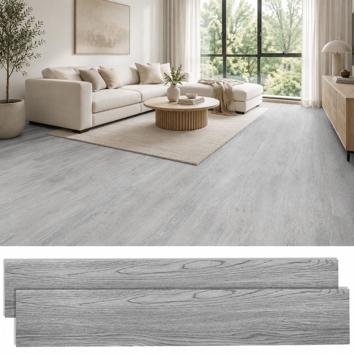 Lemlit Zelfklevende PVC Vloer 5m² - Vinyl Vloertegels Houtlook 36 Stuks - Waterdicht 2 mm - Voor Keuken Woonkamer en Hal - Lichtgrijs