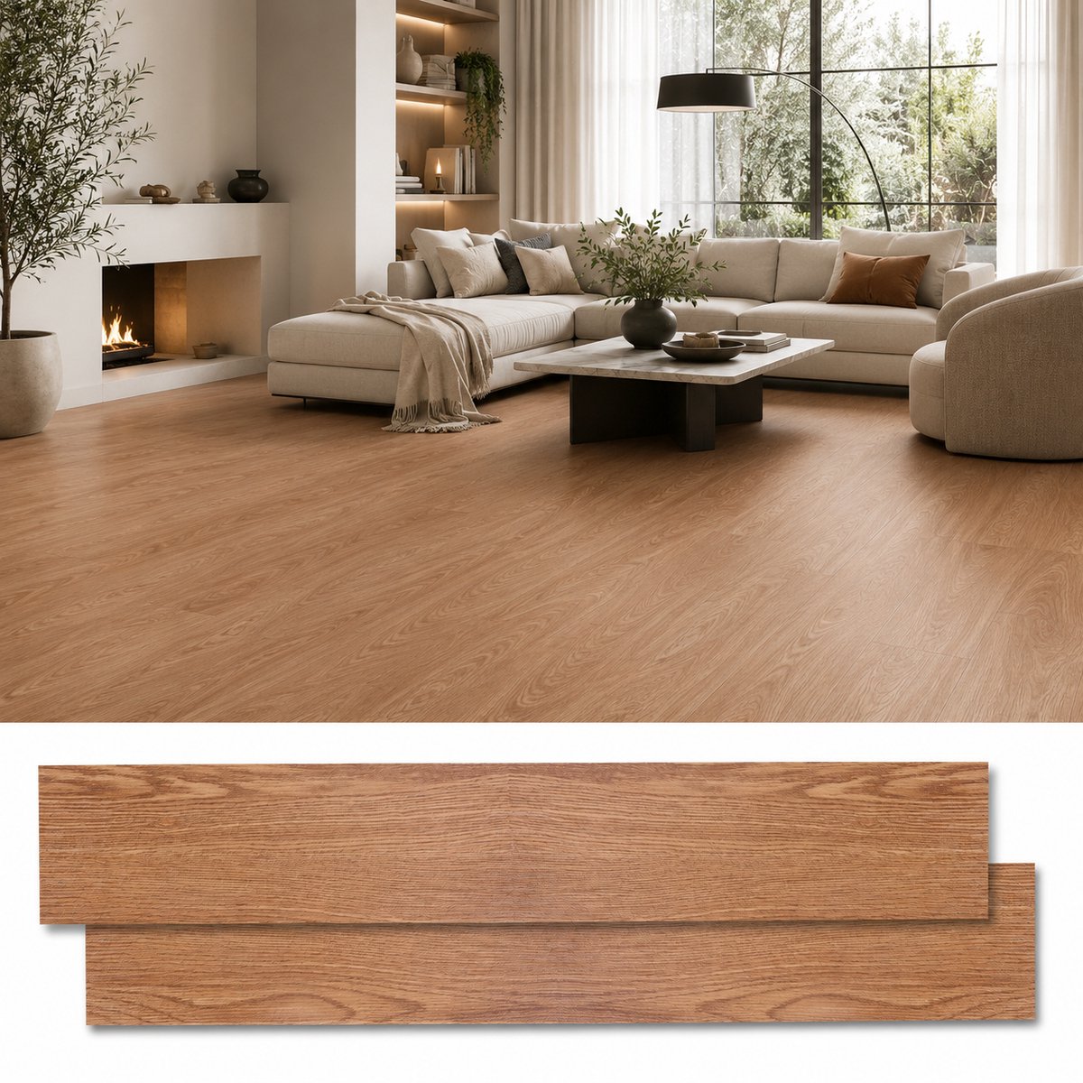 Lemlit Zelfklevende PVC Vloer 5m² - Vinyl Vloertegels Houtlook 36 Stuks - Waterdicht 2 mm - Voor Keuken Woonkamer en Hal - Warmbruin