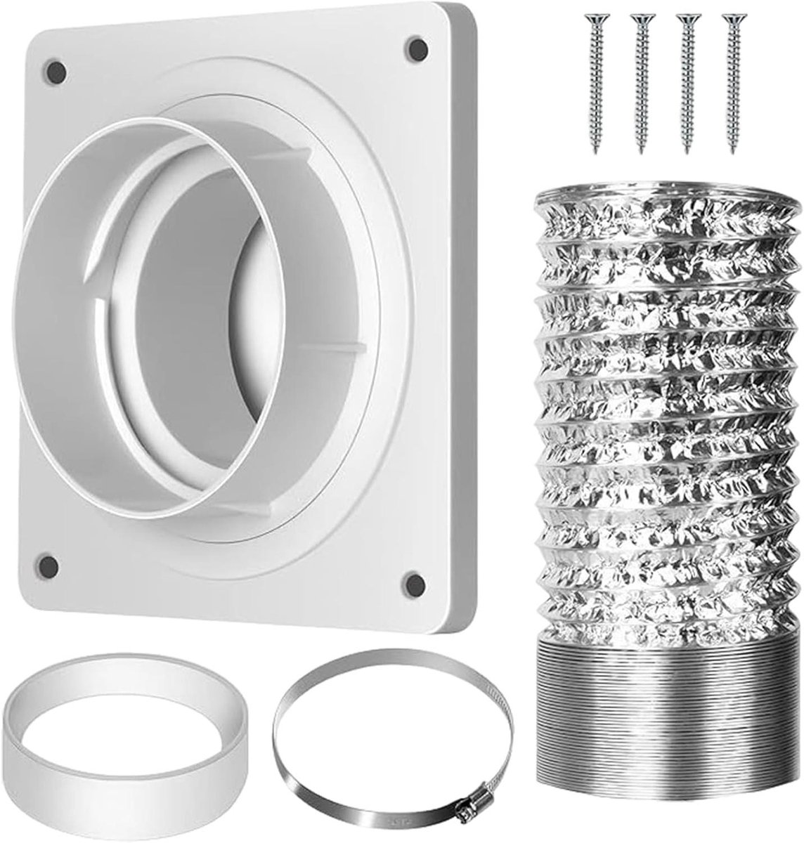 Afvoerslang Droger - Ventilatie Aansluitset - Efficiënte Luchtgeleiding - Wandmontage Ontwerp - 18.5 x 18.5 x 16.5 cm - Wit