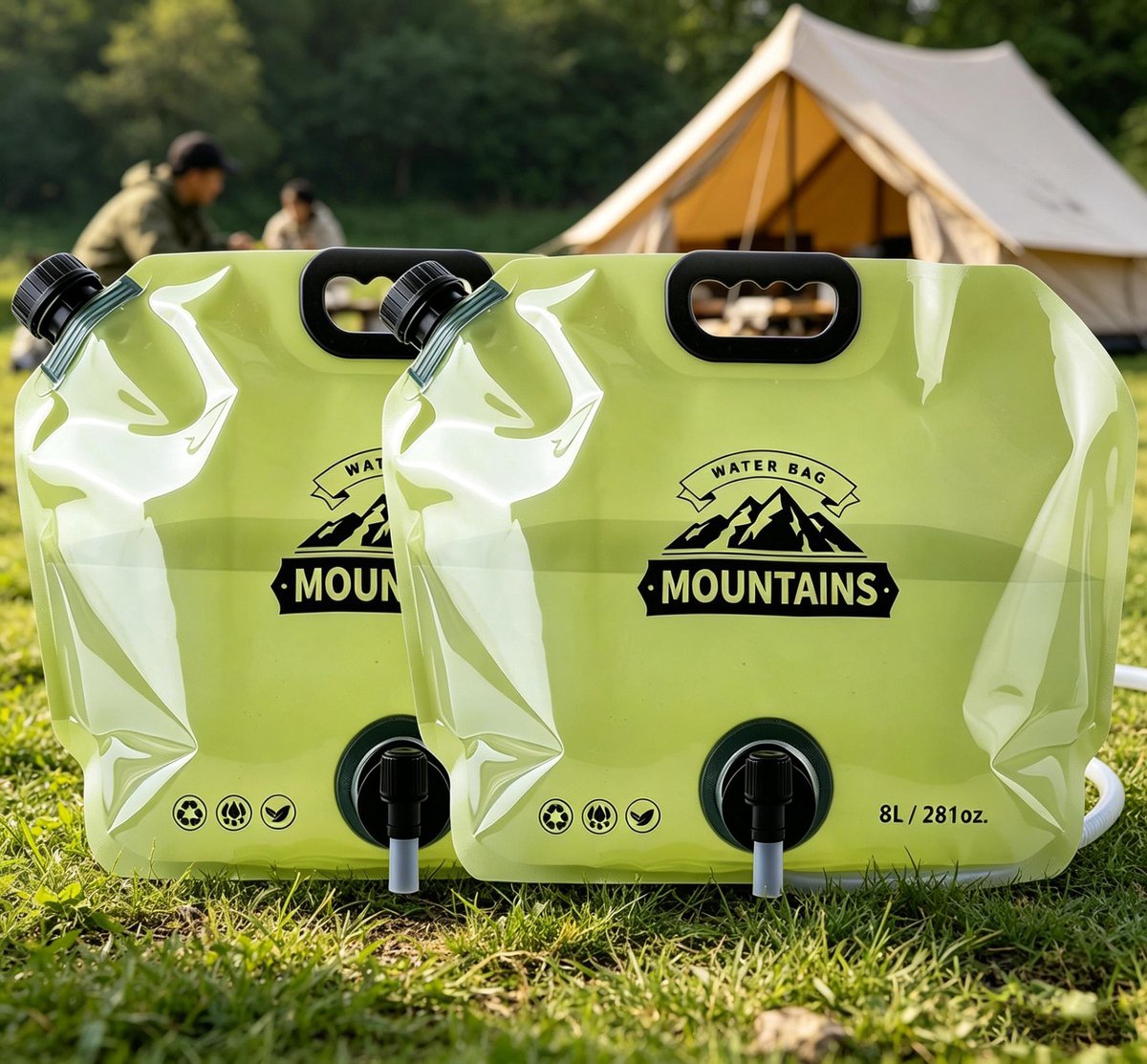 Set van 2 waterzakken voor kamperen 8 liter met kraantje Opvouwbare waterzakken voor kamperen wandelen en noodsituaties Lekvrije draagbare waterzakken voor campers reizen en buitenactiviteiten