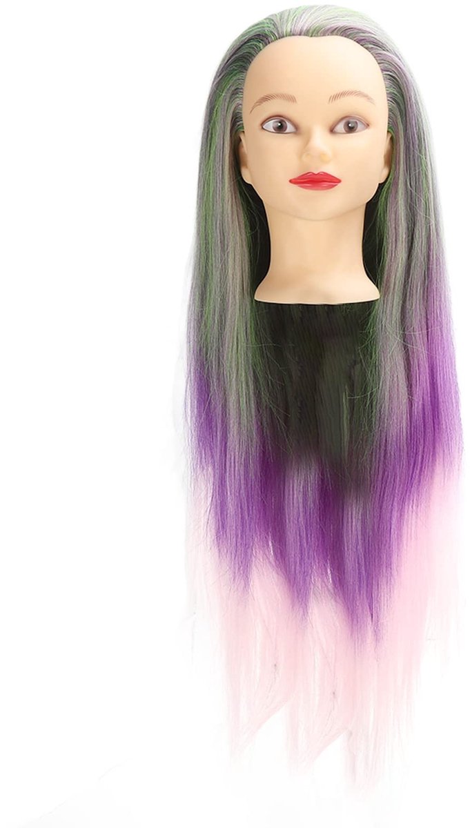 Dailygoods- Pruik paarsgroen kleurverloop - Mannequinhoofd - Synthetisch haar - Haarvlechten - Styling - Praktisch voor schoonheidsstudenten - Haarpop