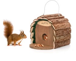 Dailygoods- Vogelvoederstation 2-in-1 - Voederhuisje voor vogels - Eekhoornvoederhuis - Weerbestendig - Houten - Capaciteit 750 g pinda's - Voederhuis