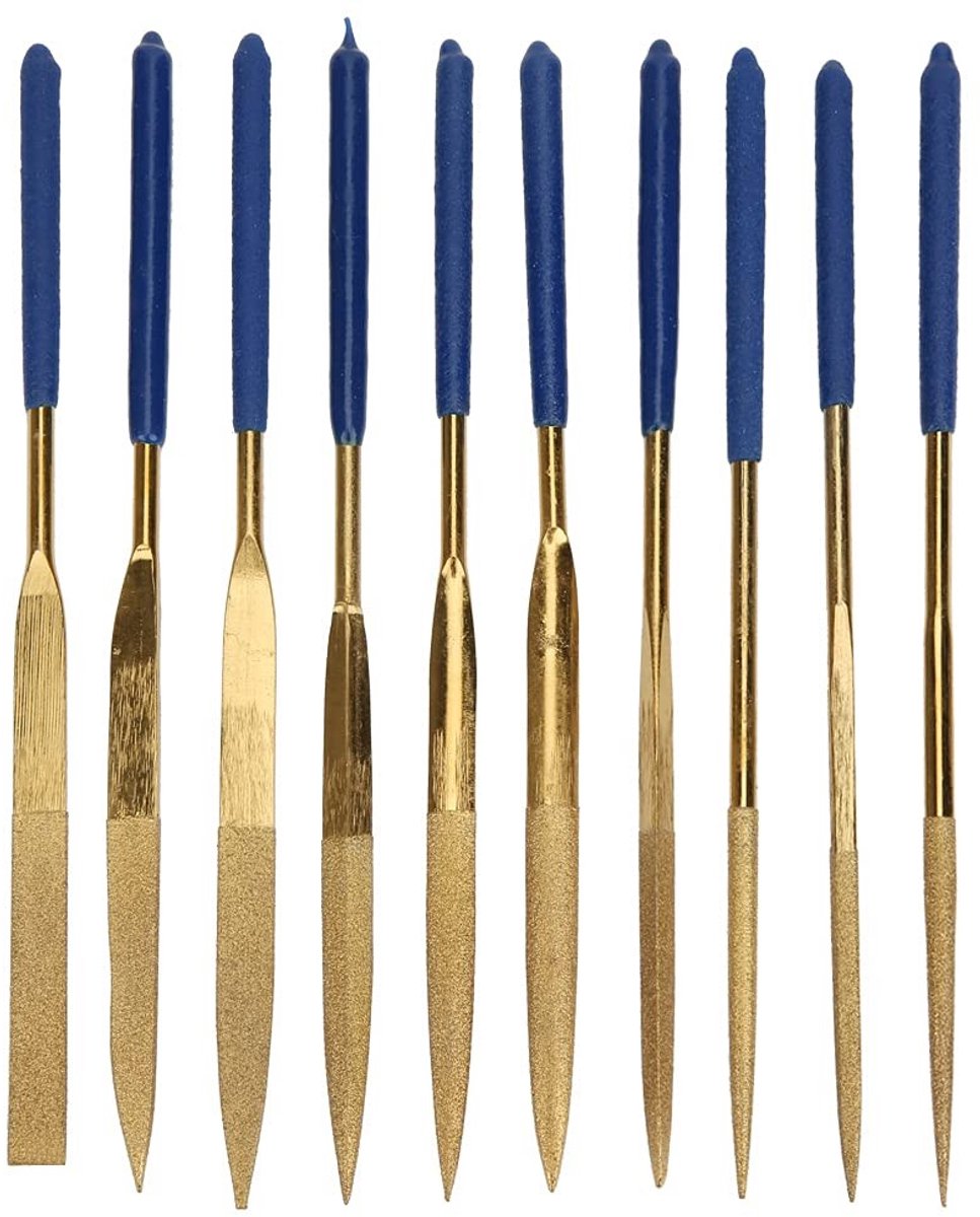 Dailygoods- Diamanten Vijl Set - 10 Stuks - Geplateerd Staal - Middelste Tandvijldikte - 160 mm Lengte - Handvatten - Gloednieuw - Vijlset