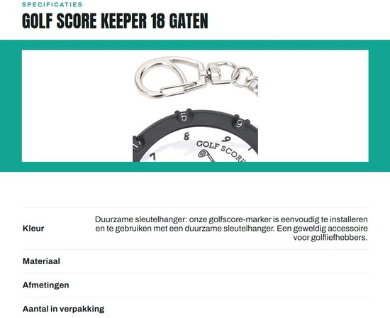 Dailygoods- Golf Score Keeper 18 Gaten - Verstelbare Scoreteller - Duurzaam Kunststof - Metalen Accessoire - Sleutelhanger - Lichtgewicht 17 x 7,7 cm van Dailygoods — afbeelding 3