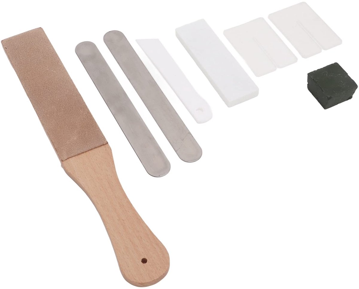 Dailygoods- Stropping Kit Dubbelzijdig - Lederen Messenslijper - Houtsnijwerk - Spiegelgepolijste Randen - Polijstmiddel - Hoogwaardige Plantaardige Looiing