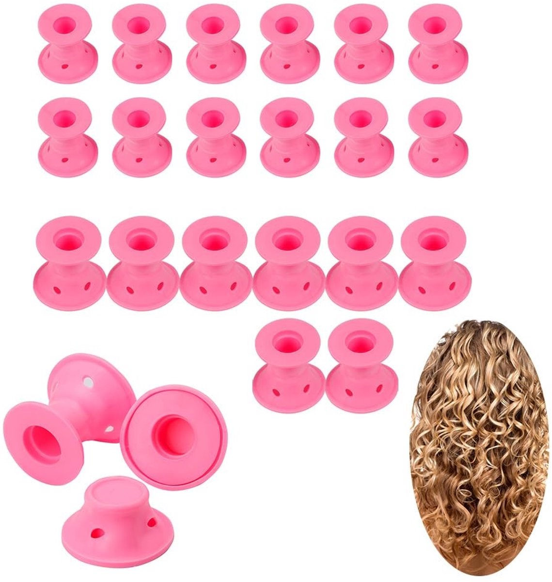 Dailygoods- Krulspelden 24x - Siliconen - Hittevrij Haarstylen - Groot/Klein - Comfortabel voor Slapen - Natuurlijk Uitziende Krullen - Haarkrullers