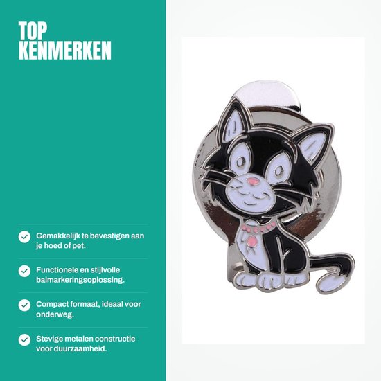 Dailygoods- Golfhoedklem Metalen Magnetische Houder - Balmarkeringsaccessoire - Vizierklem - Meerdere Patronen - Kleine Zwarte Kat - Golfbalmarkering - Balmarker van Dailygoods — afbeelding 2