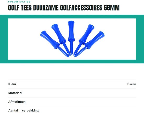 Dailygoods- Golf Tees 100st - Kunststof 68mm - Duurzaam - Golf Accessoires - Lichtgewicht - Heldere Kleur - Golfhuls van Dailygoods — afbeelding 3