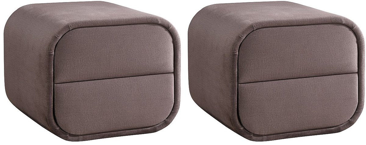 Vente-unique Set van 2 nachtkastjes - 2 lades - Velours - Taupe - VENALORA