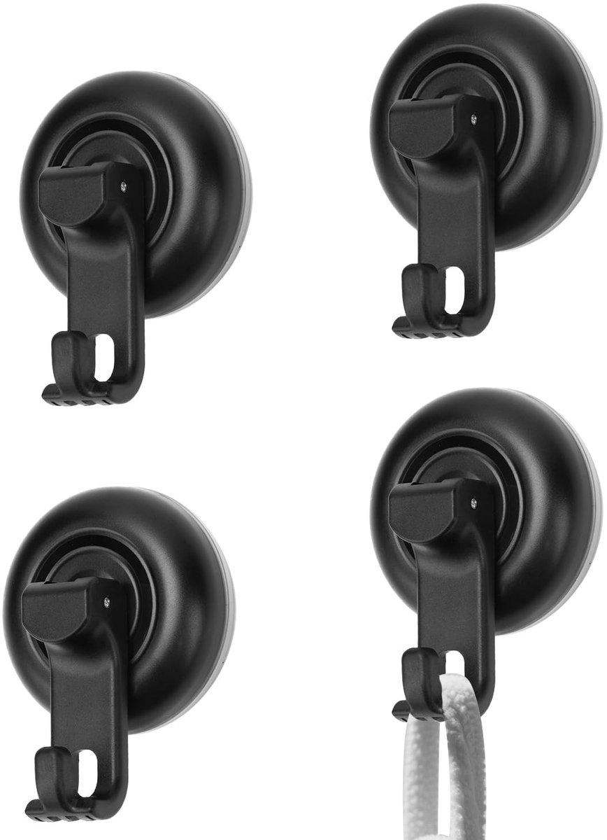 4 Stuks Suction Cup Haken - Zwart, 8x5.8x1.8cm, Heavy Duty, Herbruikbaar