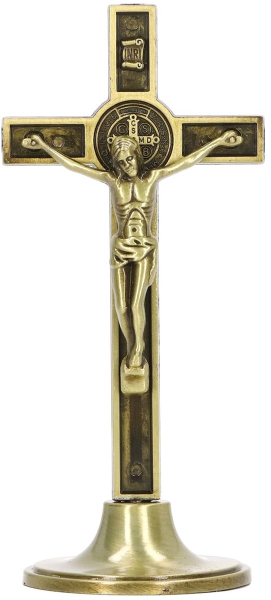 Dailygoods- Katholiek Kruis Handgemaakt - Staande Kruis - Afneembare Basis - Zinklegering - Decoratie - 4,7 x 5,2 x 12 cm - Decoratiekruis