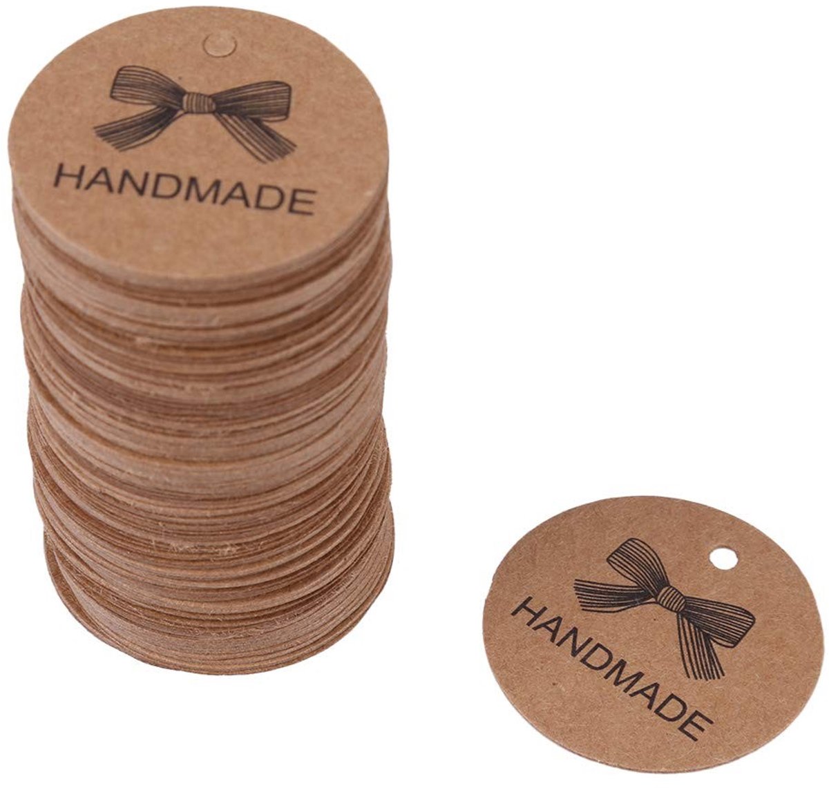 Dailygoods- Hangers 100 stuks - Etiketten stickers - Ronde labels - Kraftpapier - Cadeauhangers - Mini-formaat 3,5 x 3,5 cm