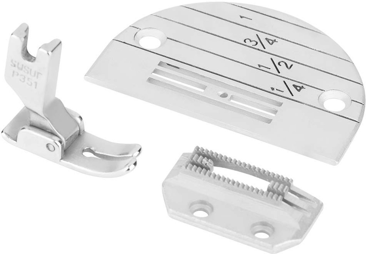 Dailygoods- Naaimachine Voetjes Set van 3 - Naaimachine Accessoires - Drukvoet met Tanden - E20 Naaldplaat - 351 Drukvoet - Hoogwaardig Metaal
