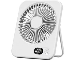 Oplaadbare USB-C Tafelventilator met LED Display, Vouwbaar en Stil, 180° Verstelbare Mini Ventilator voor Kantoor en Thuisgebruik, 2000mAh Accu – Wit