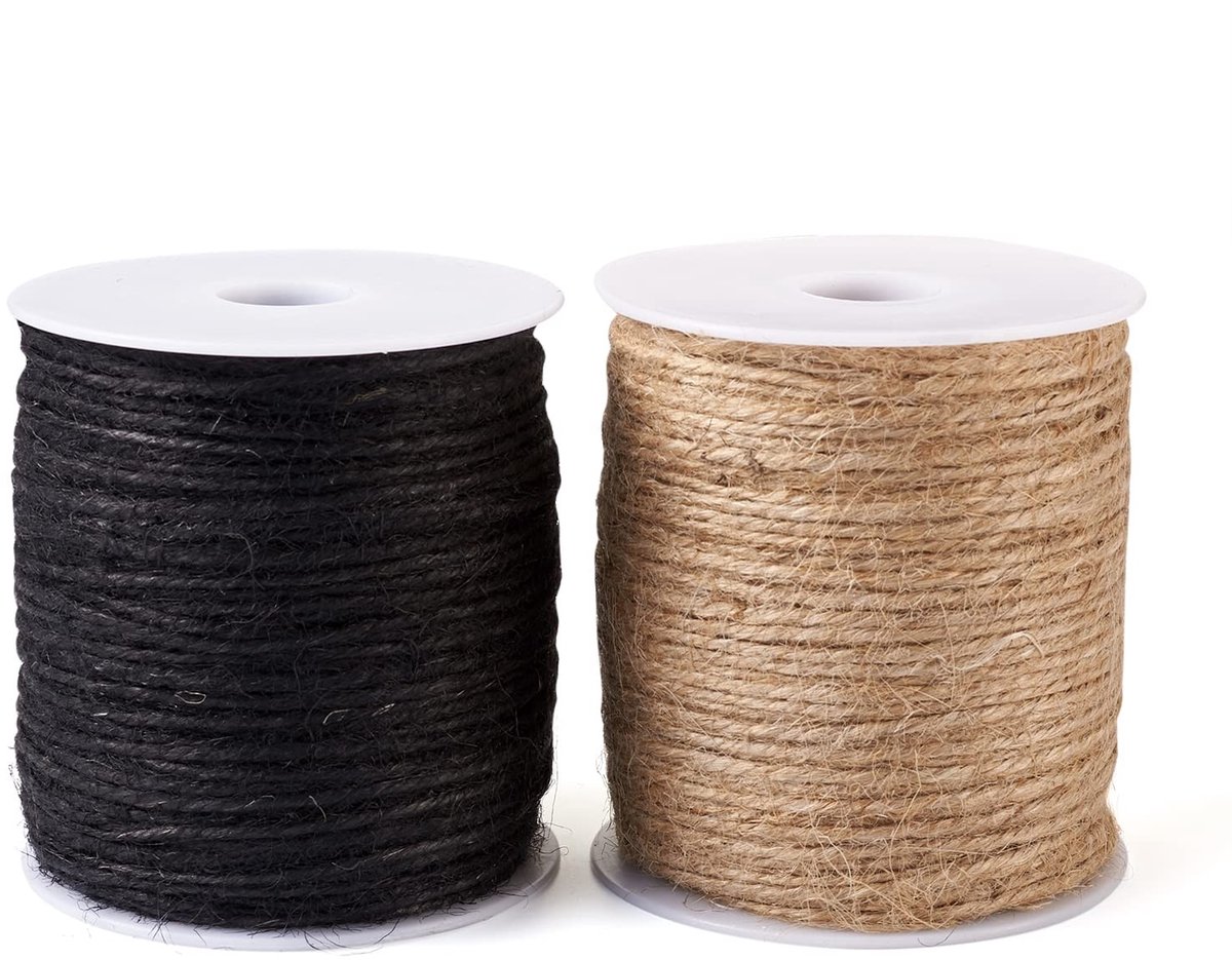 Dailygoods- Jute Touw 2 Rollen 100m - 3-laags Henneptouw - DIY Macrame Crafting - Aardse Kleuren - Sterk en Veilig