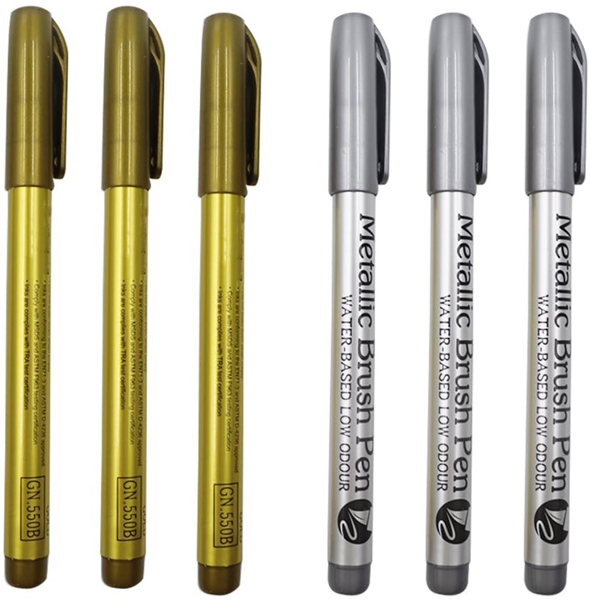 Dailygoods- Metallic Markers Set van 6 - Gouden/Zilveren Stiften - Kalligrafie/Stempelen - Scrapbooking/Rotschilderen - Geurvrije Inkt - Lijndikte 1-5 mm
