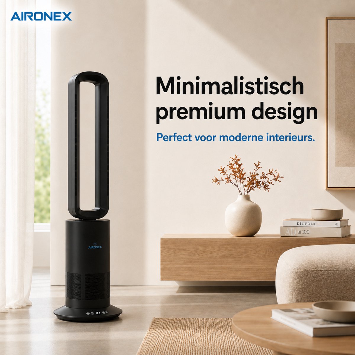 Aironex Bladloze Ventilator Zwart - Energiezuinige Luchtkoeler - Aircooler met Draaifunctie - Verwarming en Verkoeling in 1 -Ventilatoren - TafelVentilator -Vloerventilator thumbnail 8