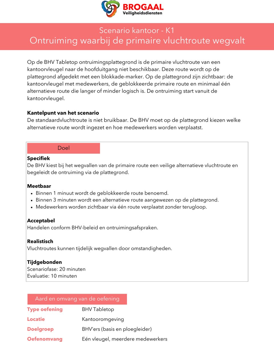 BHV Scenariokaarten Kantoor - 10 A4 Oefenkaarten - Voor BHV training, ontruiming en calamiteitenoefeningen