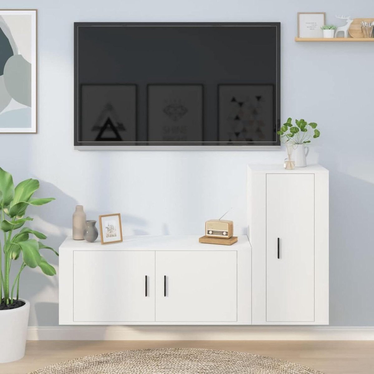 Tv-meubelset - Muurkast Set - Woonkamer Inrichten - Veel Opbergruimte - 2-delig - Wit