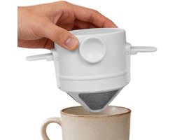 Koffiefilterbeker - Draagbare koffiezetter - Koffiezetten onderweg - Opvouwbaar en lichtgewicht - 8x6cm - Wit