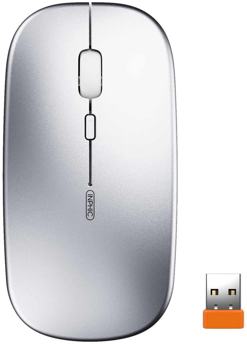 Wireless Mouse,Inphic Slim Rechargeable Mouse Silent Click 2.4G Wireless Mice 1600DPI Mini Optical Portable Travel Cordless Mouse with USB Receiver for PC Laptop Computer Mac MacBook, Metal Color