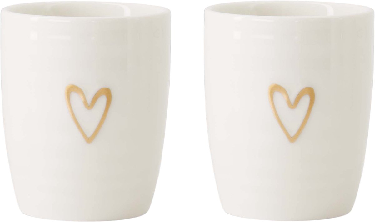Zusss Set Van 2 Espressomokjes Open Hartje Goud Keramiek Wit/Goud