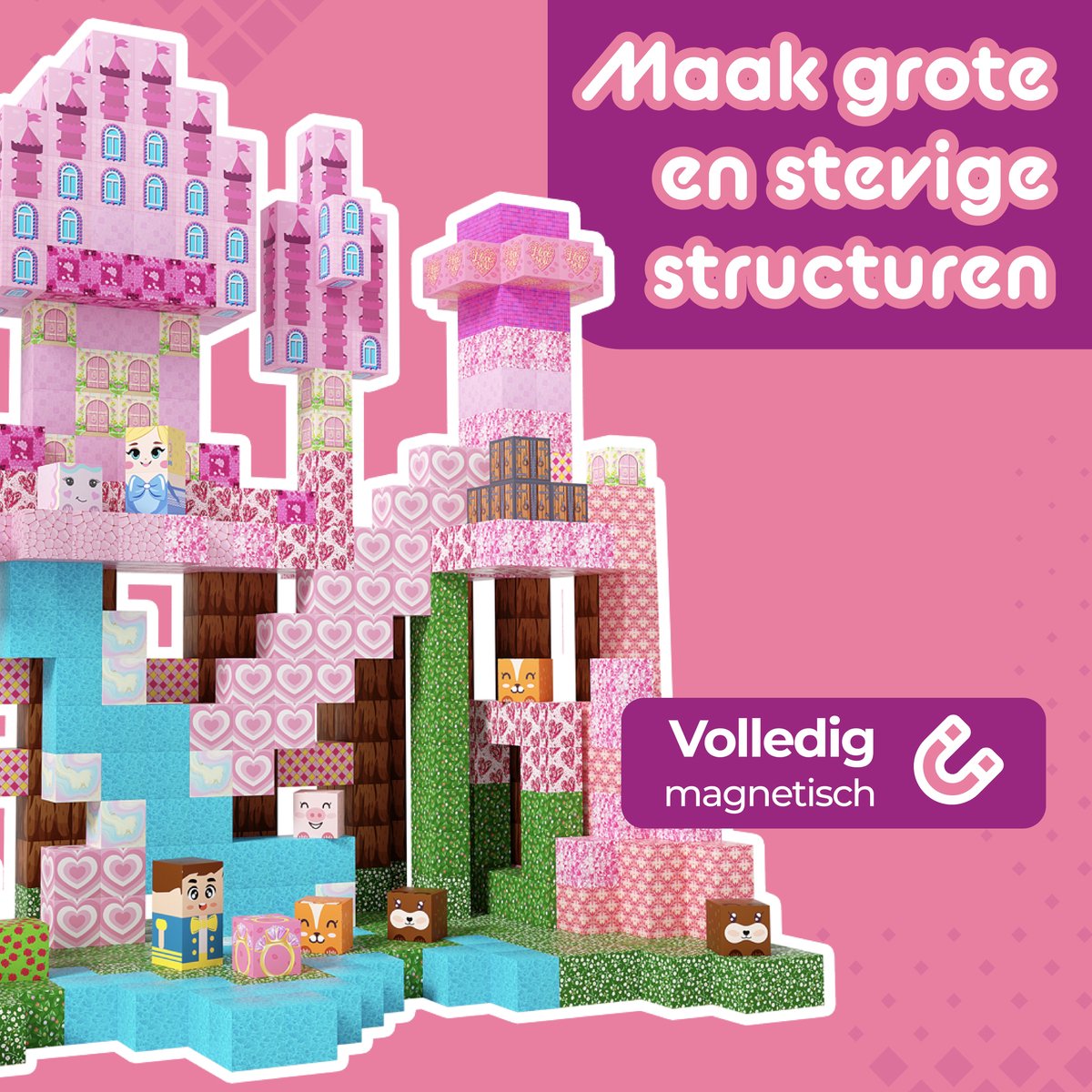 Bunobi® Magnetisch Speelgoed Prinses Kasteel – Magnetic Cubes 100 Stuks – Magnetische Bouwstenen - Magnetische Blokken – Montessori Speelgoed – Magneten Speelgoed — cadeau in Spellen & Speelgoed - foto 6