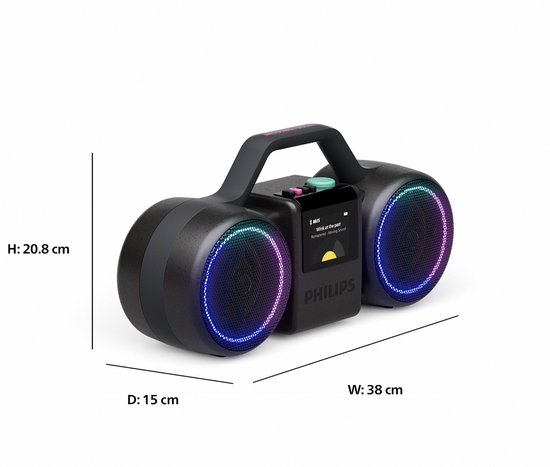 PHILIPS Moving Sound The Roller TAMS60B/00 - Draagbare speaker, 60W RMS, Bluetooth 5.5., Auracast, USB, 24 uur afspeeltijd, IP67 waterdichtheid, kan als powerbank gebruikt worden - Zwart van Philips — afbeelding 2