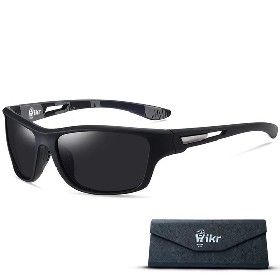 Hikr Zonnebril – Gepolariseerde Sportbril met UV400 Bescherming – Heren & Dames – Fietsen, Wandelen, Werk, Zwemmen & Wintersport – Fietsbril, Wielrennen & Sport – Zwart