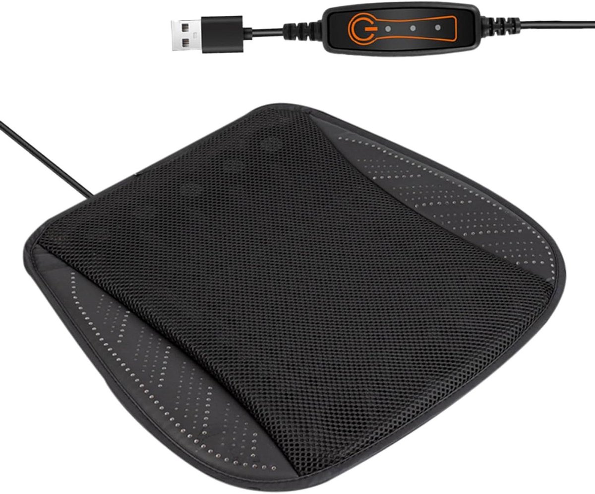 Koelkussen Autostoel - Geventileerde Mat - Comfortabel Rijden - 8 Stille Ventilatoren - 43 x 43 cm - Zwart