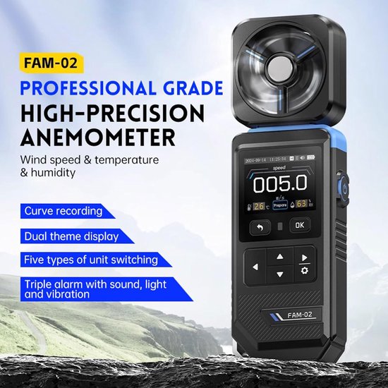 Digitale Anemometer - Windmeter - Windmetingen Verrichten - LCD Display - 180 x 60 mm - Zwart — afbeelding 2