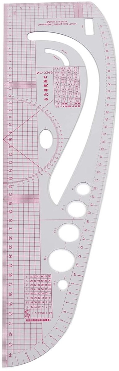 Kleermakersliniaal - Naailiniaal Tekenliniaal - Kleding Ontwerpen - Transparant Flexibel Plastic - 46 x 13 cm - Transparant