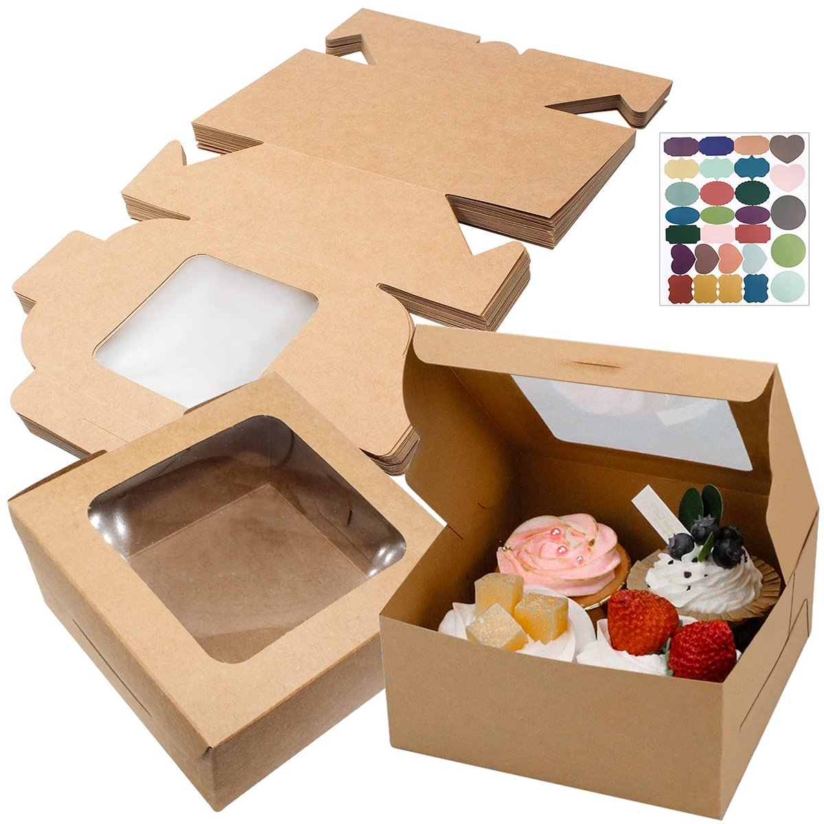 Dailygoods- Cupcake Dozen met Venster - Kraft Papieren Cupcake Dozen - Gebaksdoos - Professionele Presentatie - 24 Stuks - Robuuste Hoeken - Gebakdoos