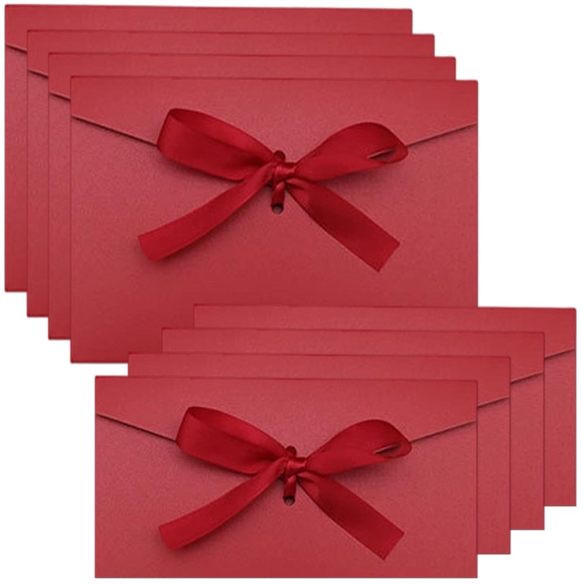 Dailygoods- Enveloppen Set - 10 Stuks - 5 Kleine 17.5x12.5cm + 5 Grote 20x11cm - Rode Kleur - Lintsluiting - Bruiloft/Jubileum/Kerstkaart - Hoogwaardig Papier - Cadeau-enveloppen