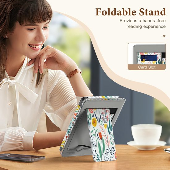 Dailygoods- Boekhoes Slim PU Shell - Ereader Hoesje - Kobo Clara BW/Colour - Vouwbare Stand - Hand Strap - Kaartsleuven - E-reader Hoes — afbeelding 4