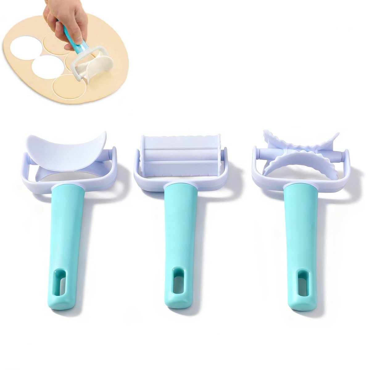 Dailygoods- Gebak Wiel - 3 Stuks Deegroller Gereedschappen - Koekjesroller - Snijden van Cirkelvormen - Voor DIY Bakken - Uitstekend Vakmanschap - Deegsnijder