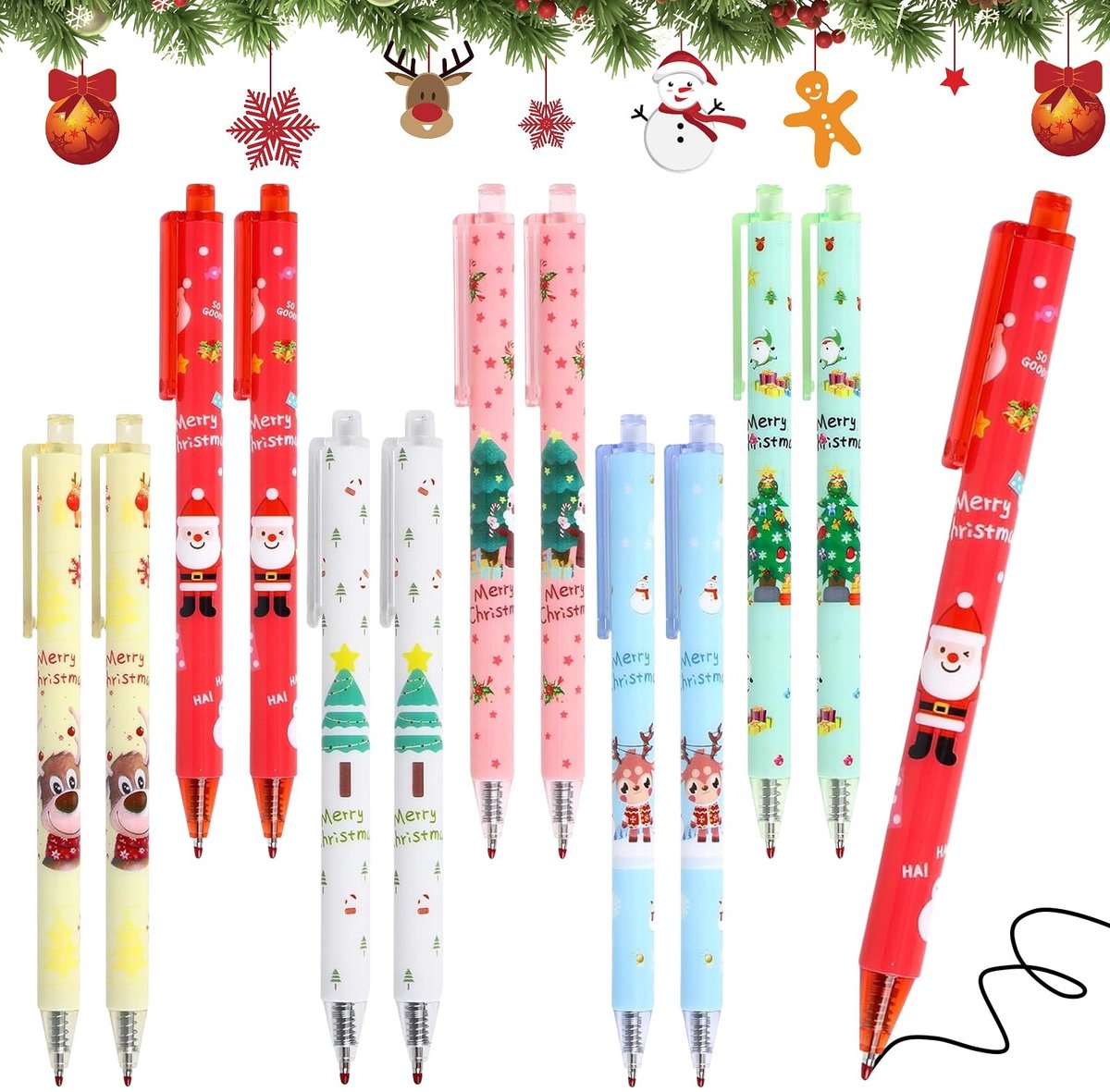 Dailygoods- Balpen 12 Stuks - Drukbalpennen - Kerstbalpennen - Creatieve Cadeaus - Feestzakvulling - School en Kantoor - Kerstpen