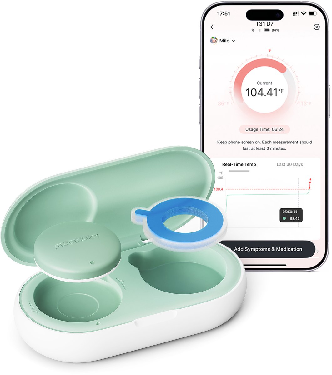 Momcozy Baby Thermometer met App – Slimme Koortsthermometer voor Baby's – Real-Time Temperatuurmonitoring – Draadloos