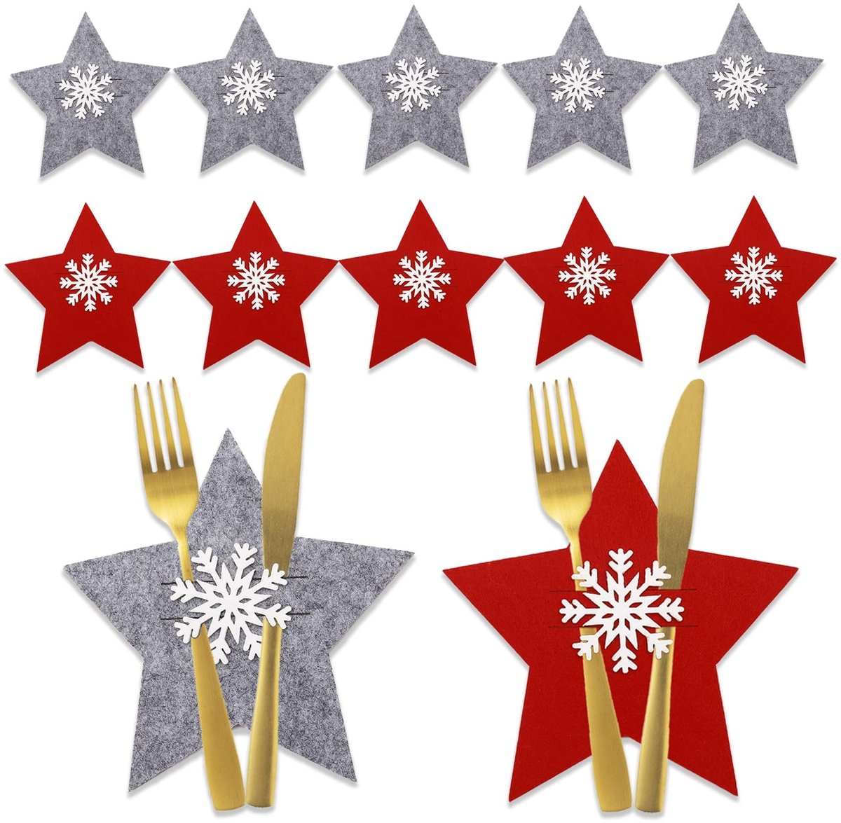 Dailygoods- Bestekzakjes 12 Stuks - Sterren Design - Tafeldecoratie - Feestelijk - Papiere