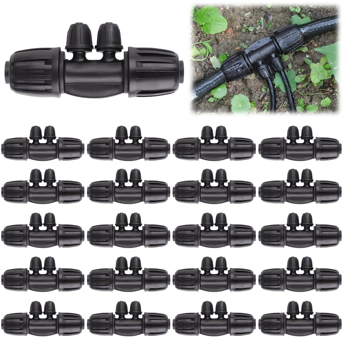 Dailygoods- Druppelirrigatieset 1/2 inch tot 1/4 inch - 20 stuks Vergrendelde Prikkeldraad - 12/16 mm tot 4/7 mm Buisslot - Vrouwelijke Connector - 6-weg Prikkelslot - Irrigatie-onderdelen voor Tuinbewateringssysteem - Irrigatiesysteem